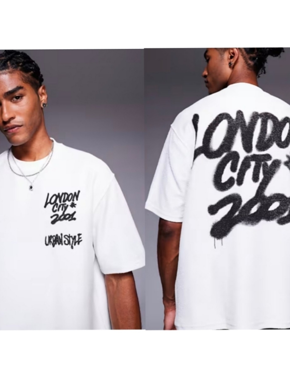 Bershka White Short-Sleeve 'London City' Graphic Tee